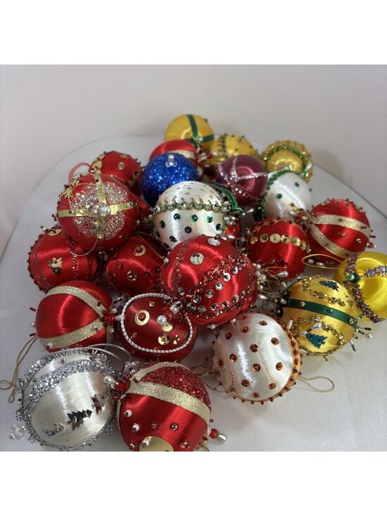 Handmade Other - Vintage Christmas Satin Beaded Push Pin Ornaments Lot of 25 Handmade